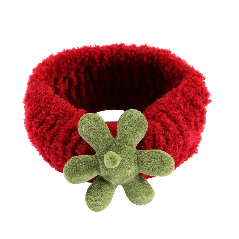 Cute Sweet Fruit Plush Hair Band Set - Red Strawberry Tomato Leaf Design