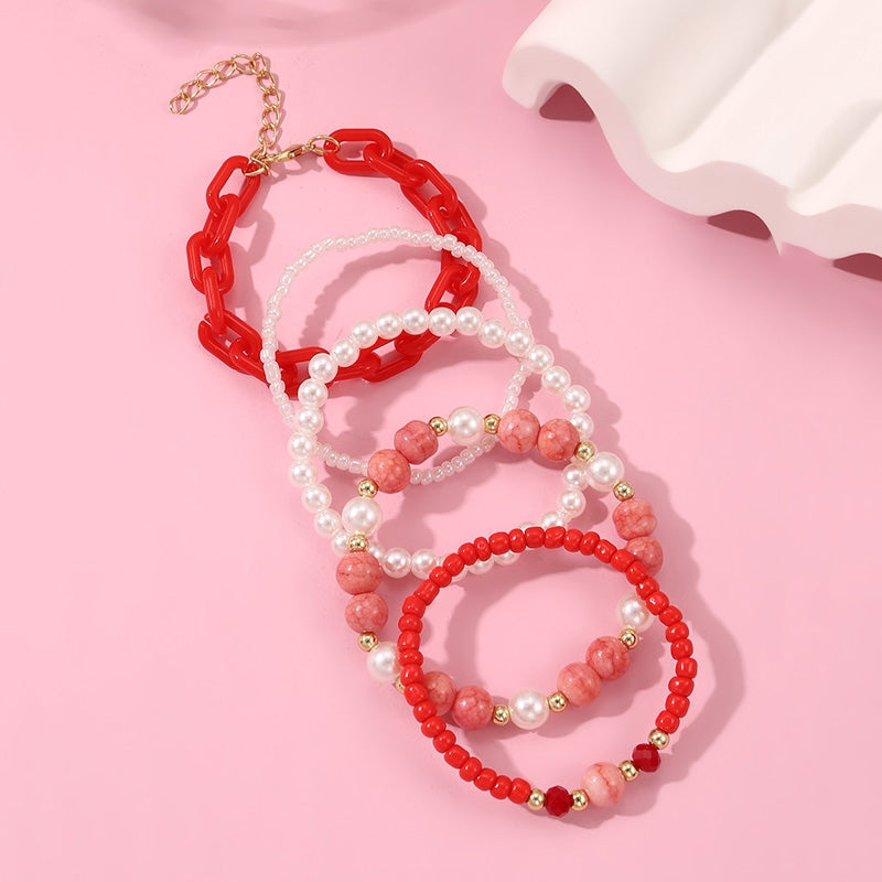 Cute Geometric Alloy and Imitation Pearl Beaded Children's Bracelet