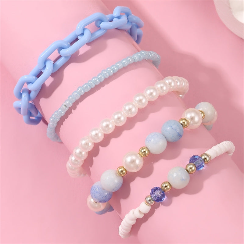 Cute Geometric Alloy and Imitation Pearl Beaded Children's Bracelet