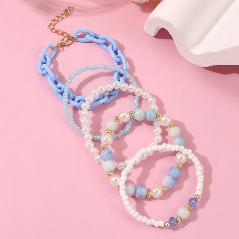 Cute Geometric Alloy and Imitation Pearl Beaded Children's Bracelet