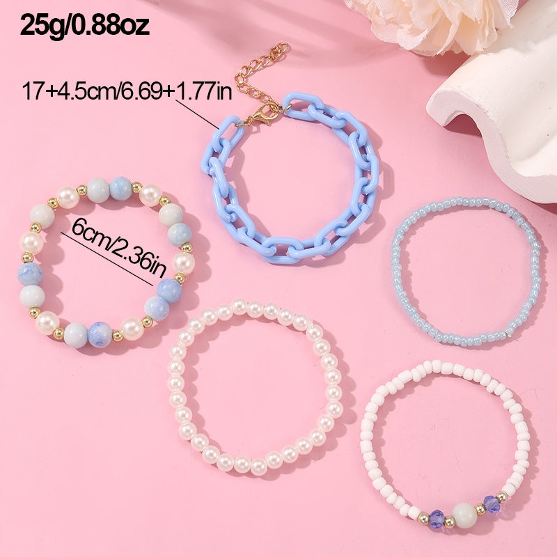 Cute Geometric Alloy and Imitation Pearl Beaded Children's Bracelet