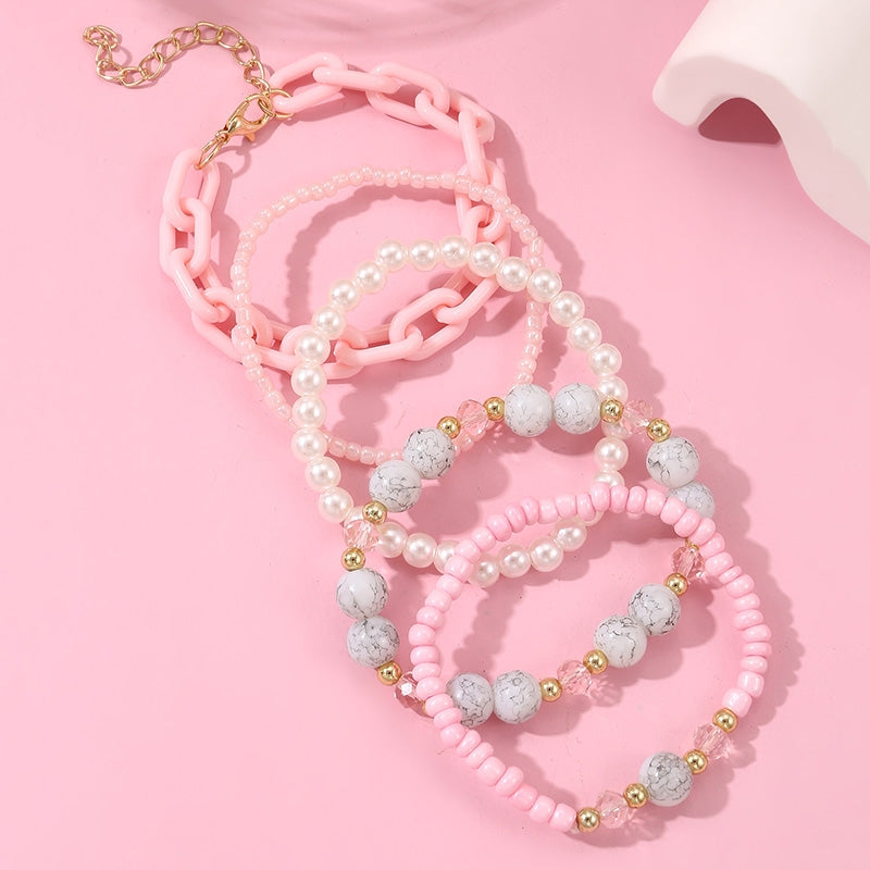 Cute Geometric Alloy and Imitation Pearl Beaded Children's Bracelet