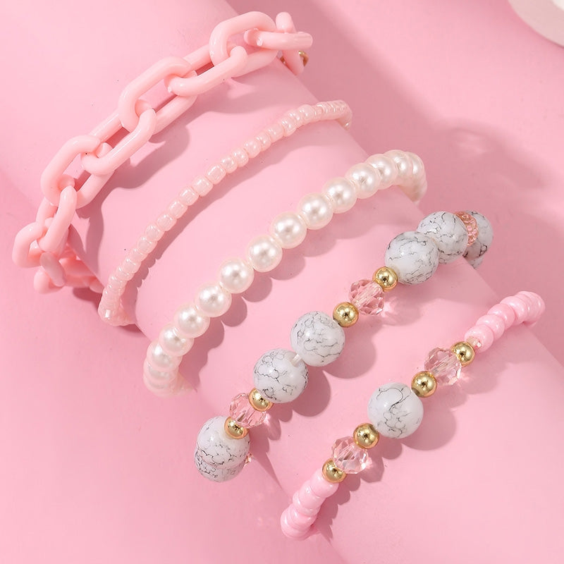 Cute Geometric Alloy and Imitation Pearl Beaded Children's Bracelet