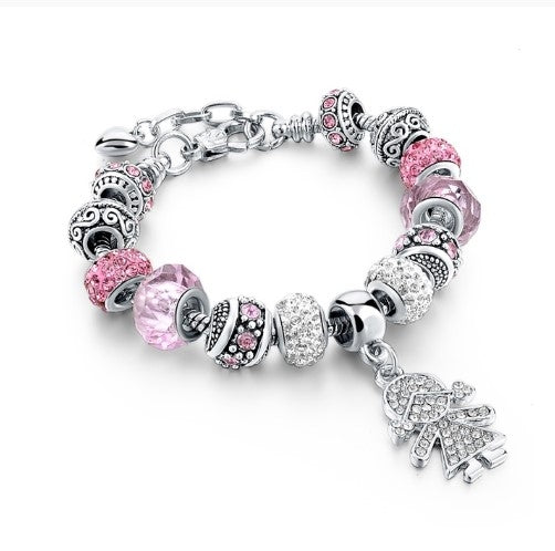 Silver Plated Crystal Beaded Bracelet for Kids and Women