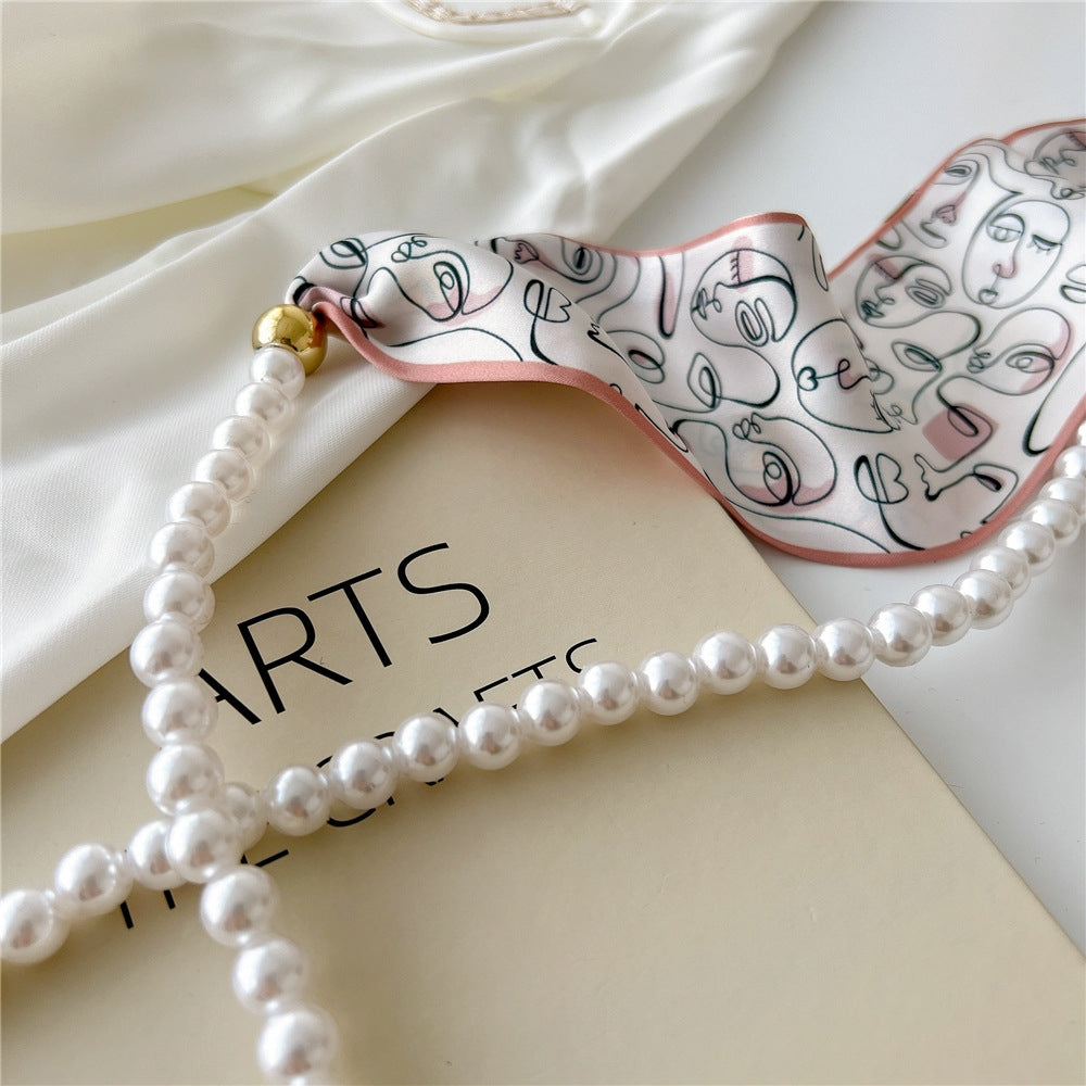 Vintage Pearl Bow Knot Scarf Necklace for Women