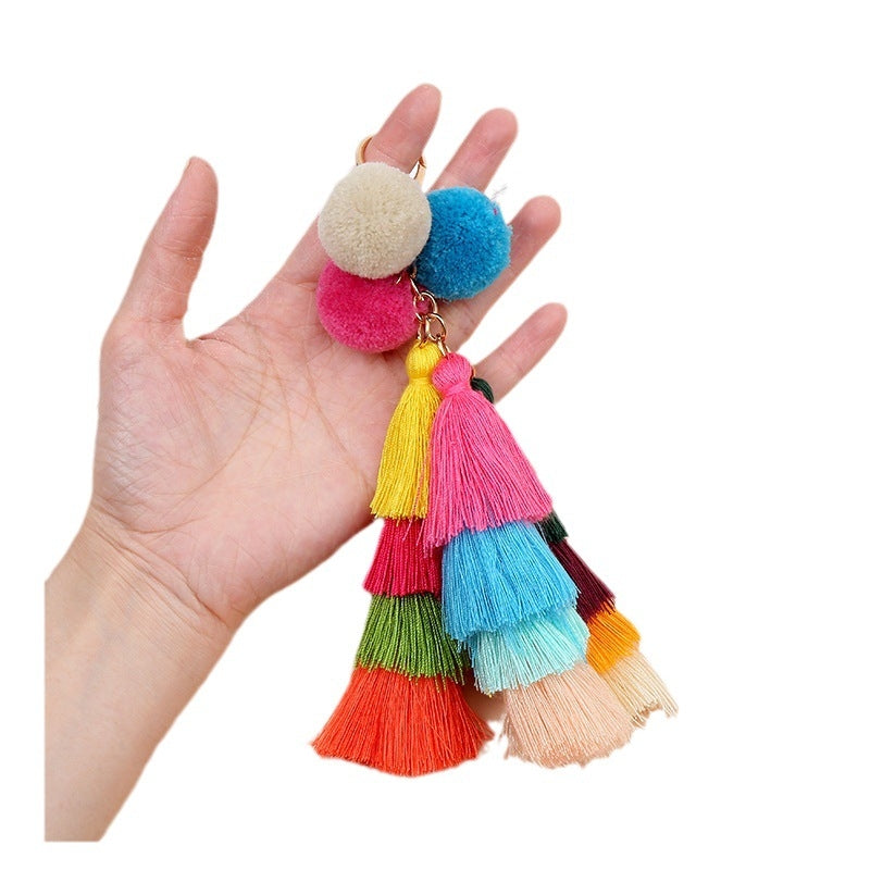 Cute Tassel Ball Alloy Cotton Keychain Pendant