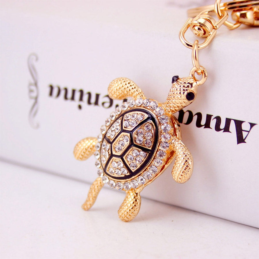 Cute Tortoise Rhinestone Inlay Zinc Alloy Keychain Pendant