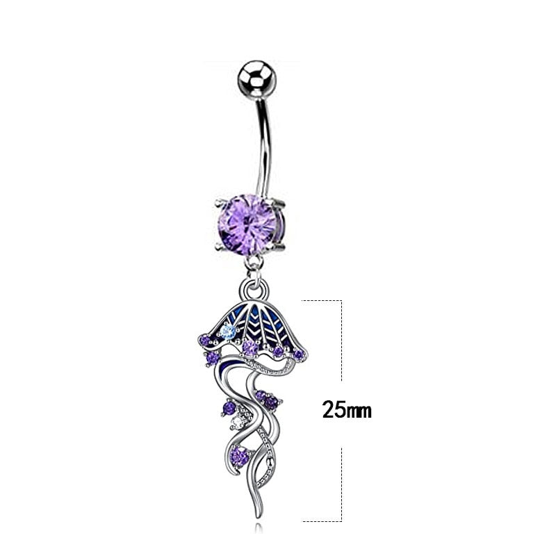 Tropical Jellyfish Zircon White Gold Plated Belly Button Ring