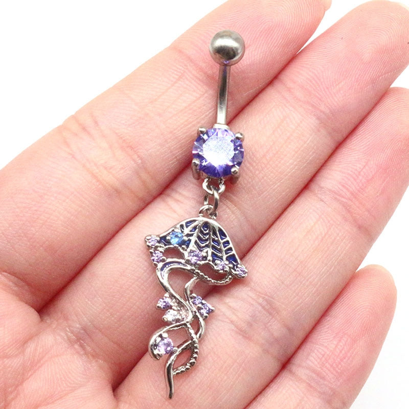 Tropical Jellyfish Zircon White Gold Plated Belly Button Ring