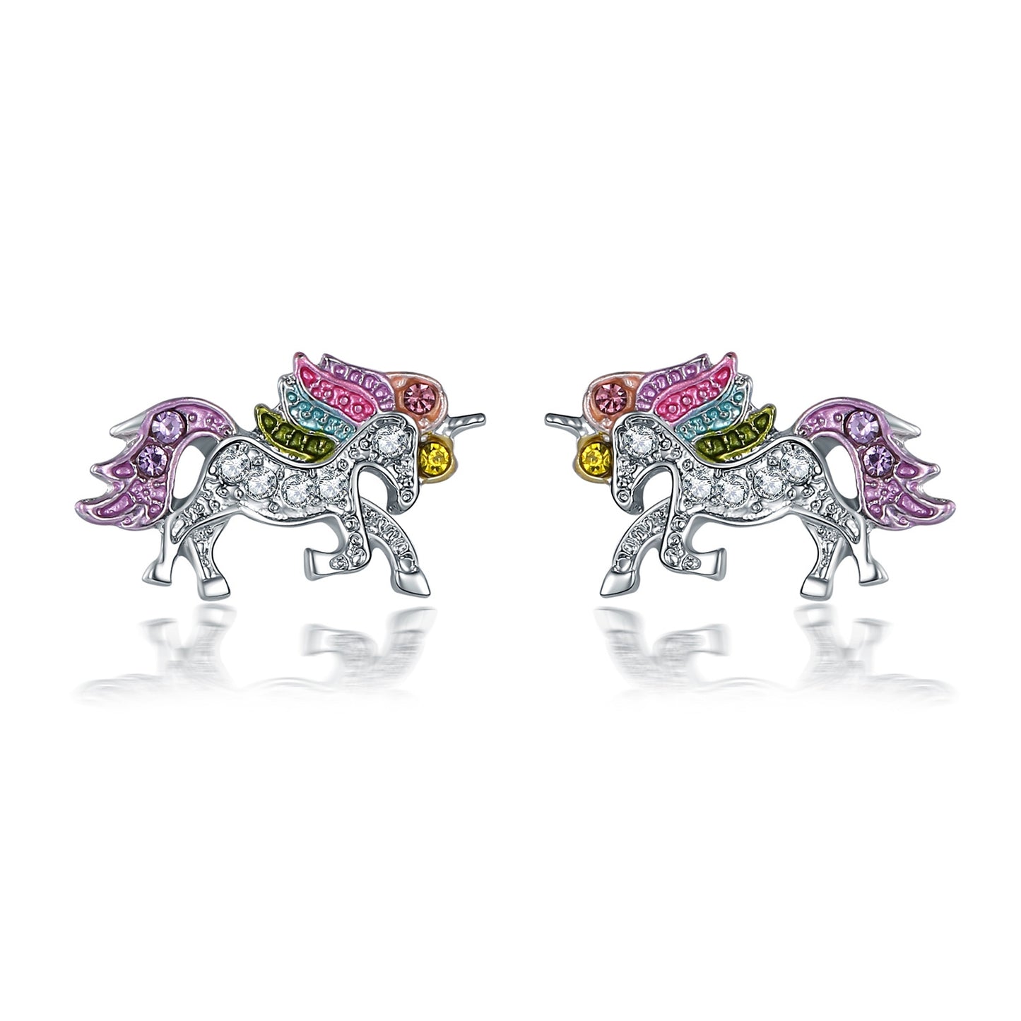 Unicorn Alloy Plated Artificial Diamond Stud Earrings and Jewelry Set for Women