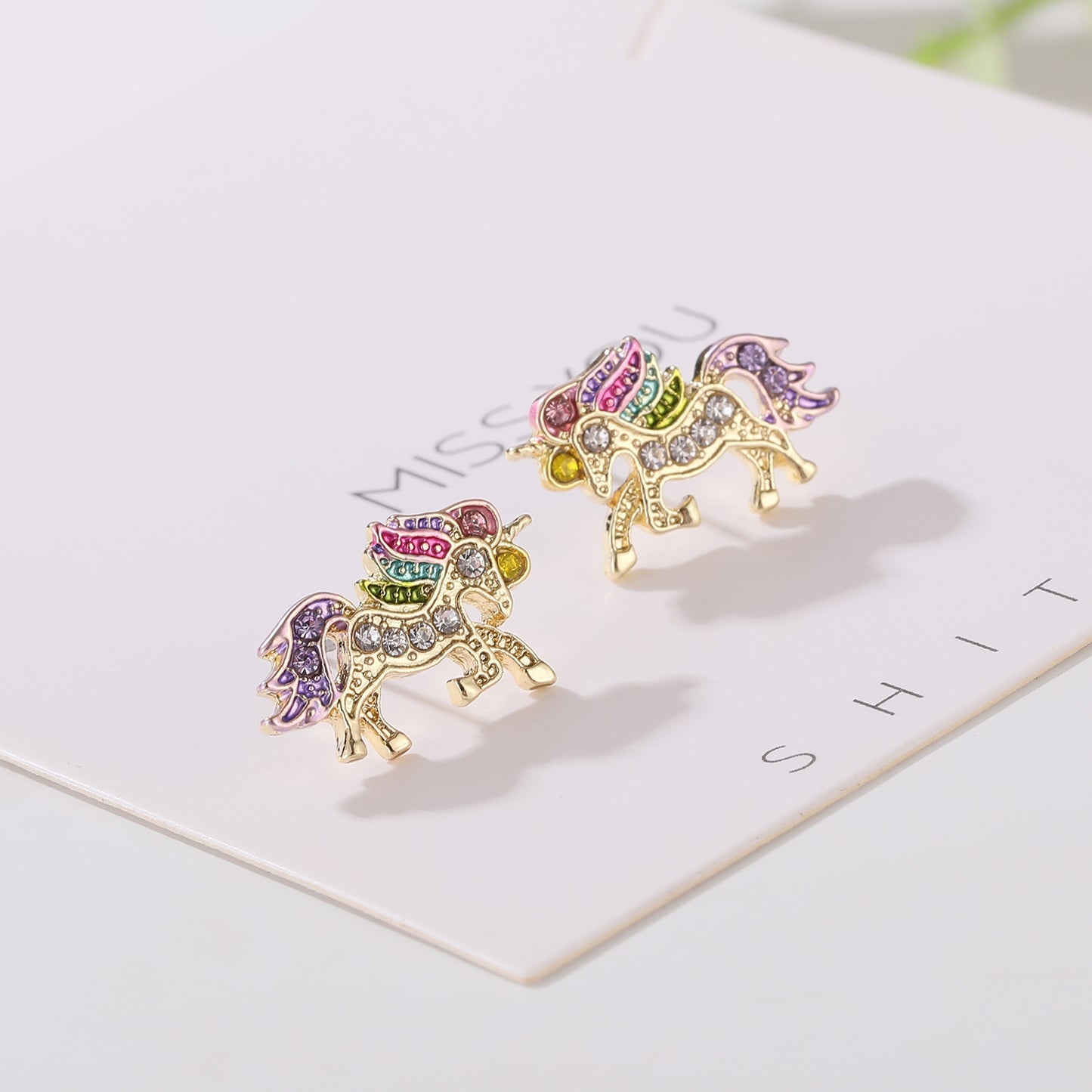 Unicorn Alloy Plated Artificial Diamond Stud Earrings and Jewelry Set for Women