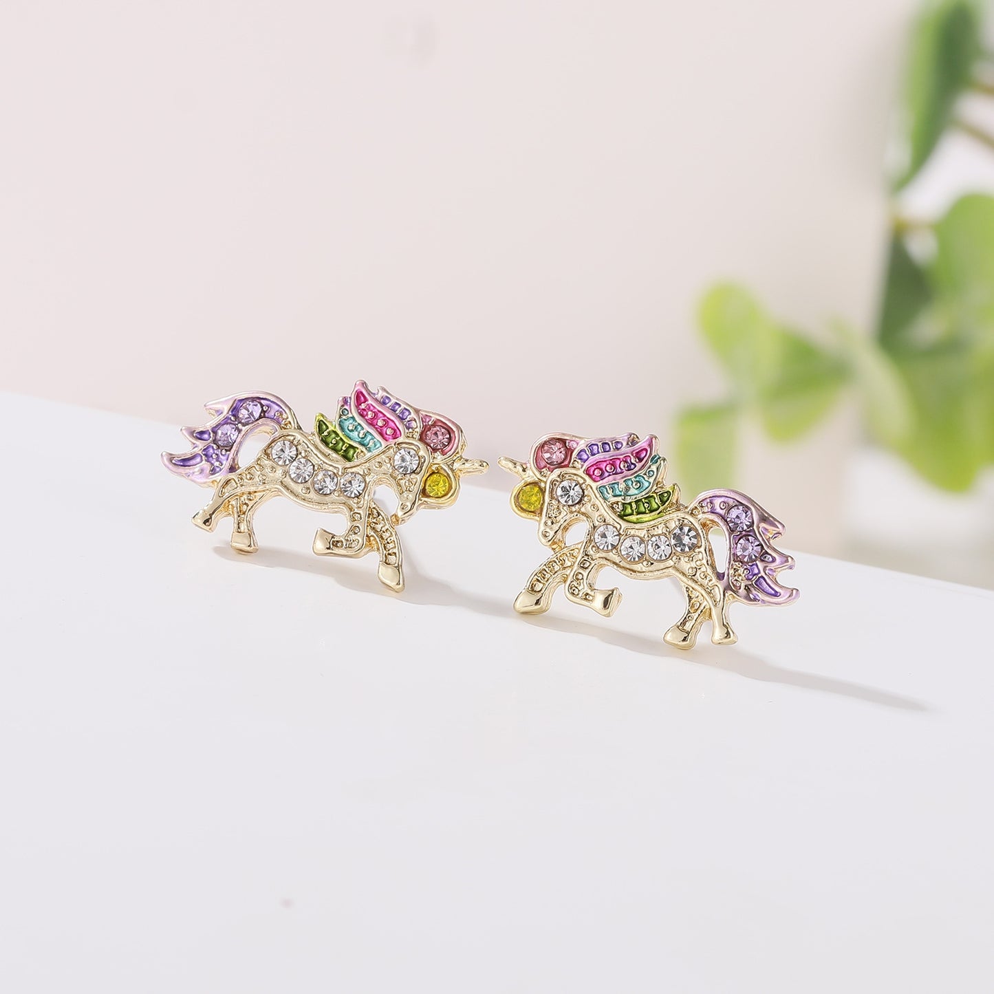 Unicorn Alloy Plated Artificial Diamond Stud Earrings and Jewelry Set for Women