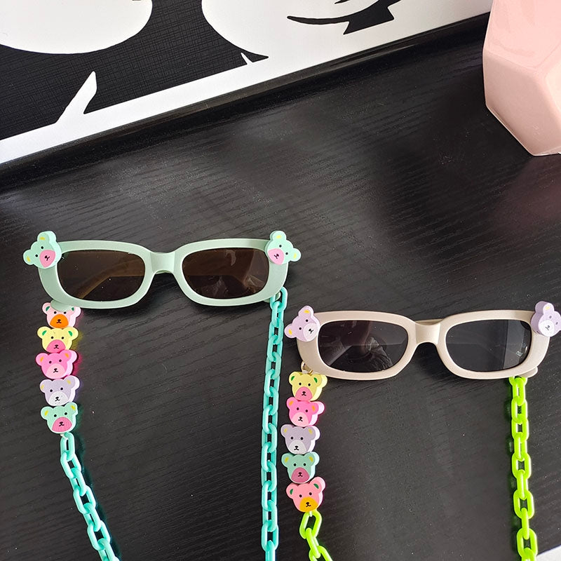 Kids Color Block Resin Square Sunglasses with Heart Acrylic Strap Necklace