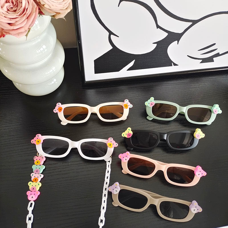 Kids Color Block Resin Square Sunglasses with Heart Acrylic Strap Necklace