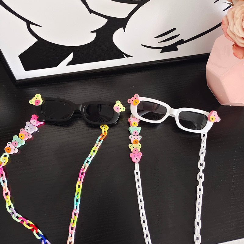 Kids Color Block Resin Square Sunglasses with Heart Acrylic Strap Necklace