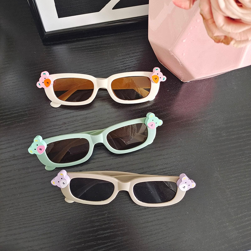 Kids Color Block Resin Square Sunglasses with Heart Acrylic Strap Necklace