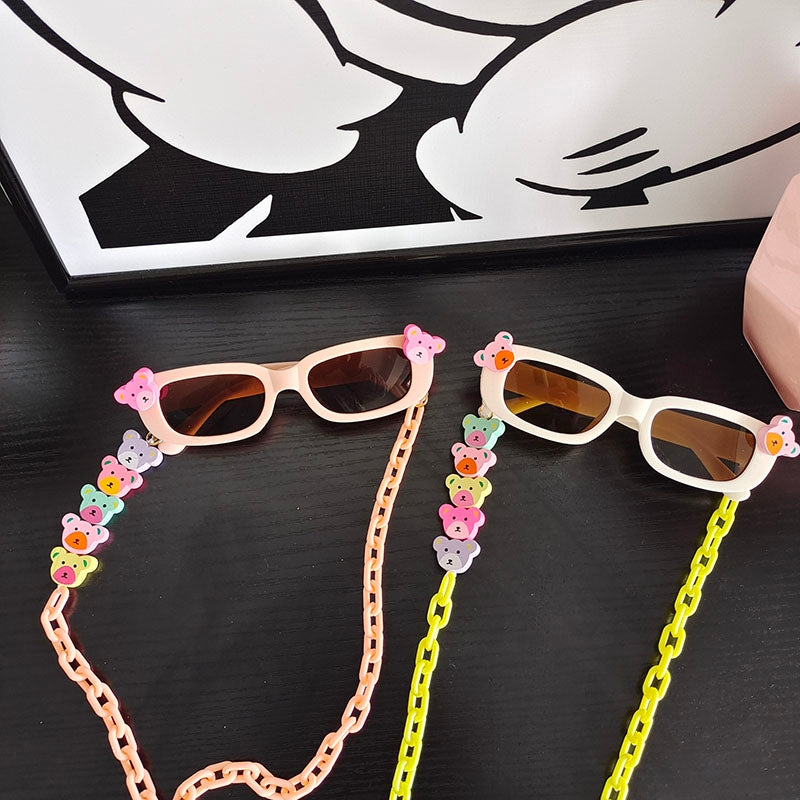 Kids Color Block Resin Square Sunglasses with Heart Acrylic Strap Necklace