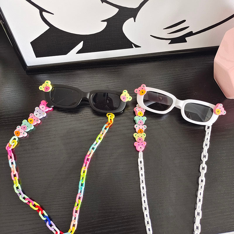 Kids Color Block Resin Square Sunglasses with Heart Acrylic Strap Necklace