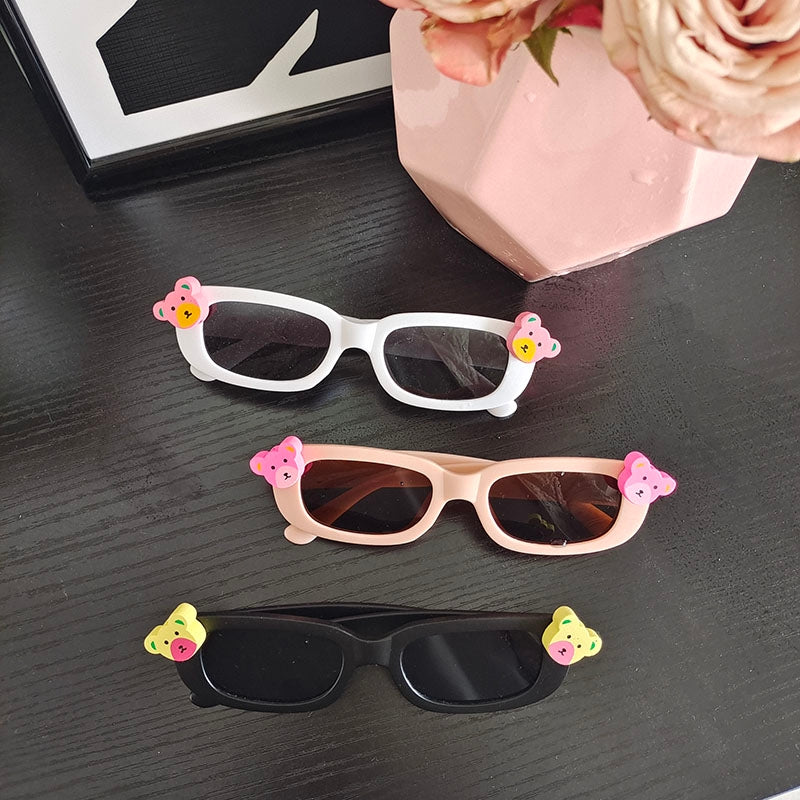 Kids Color Block Resin Square Sunglasses with Heart Acrylic Strap Necklace