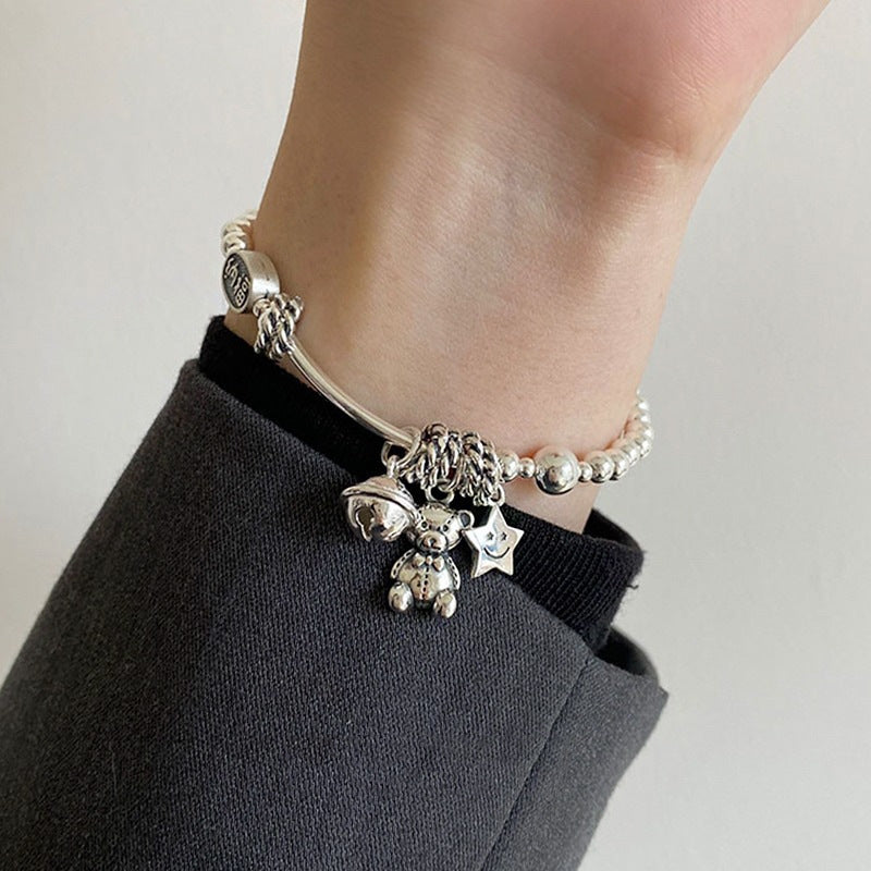 Vintage Star Bear Sterling Silver Multi-Pendant Bracelet - Women's Fashion Accessory