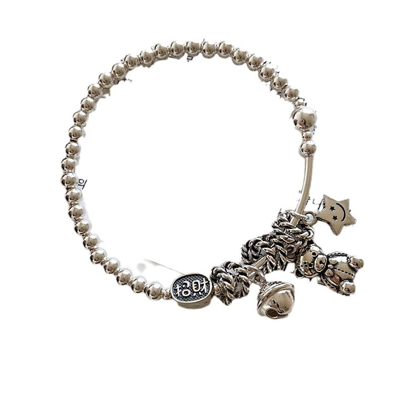 Vintage Star Bear Sterling Silver Multi-Pendant Bracelet - Women's Fashion Accessory