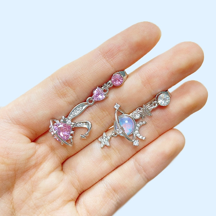 Cute Wedding Bridal Star Heart Shape Stainless Steel Alloy Copper Plating Inlay Artificial Crystal Agate Zircon 14k Gold Plated Silver Plated Belly Ring