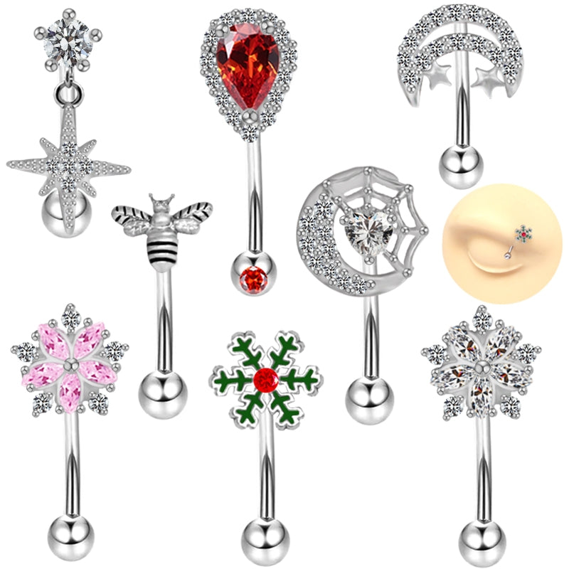 Cute Snowflake Zircon Rhinestone Stainless Steel Eyebrow Piercing Jewelry