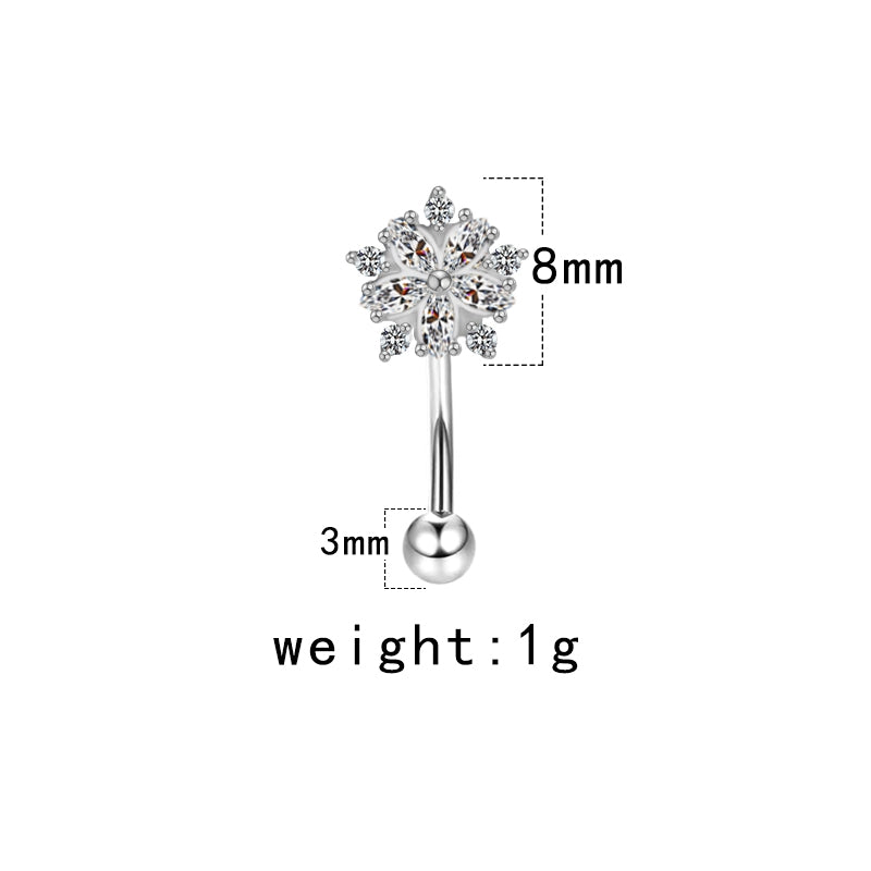 Cute Snowflake Zircon Rhinestone Stainless Steel Eyebrow Piercing Jewelry