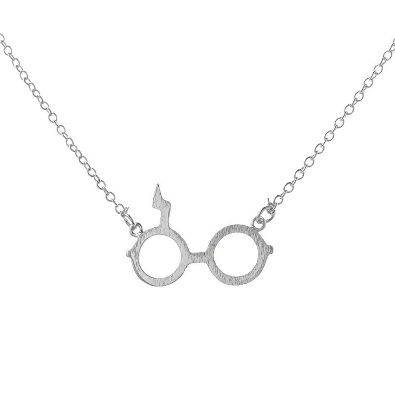 Deathly Hallows Glasses Pendant Necklace in Gold and Silver Lightning Bolt Design