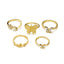 Diamond Butterfly Retro Pentagram Gold Plated Ring Set - 5 Pieces, Multiple Designs