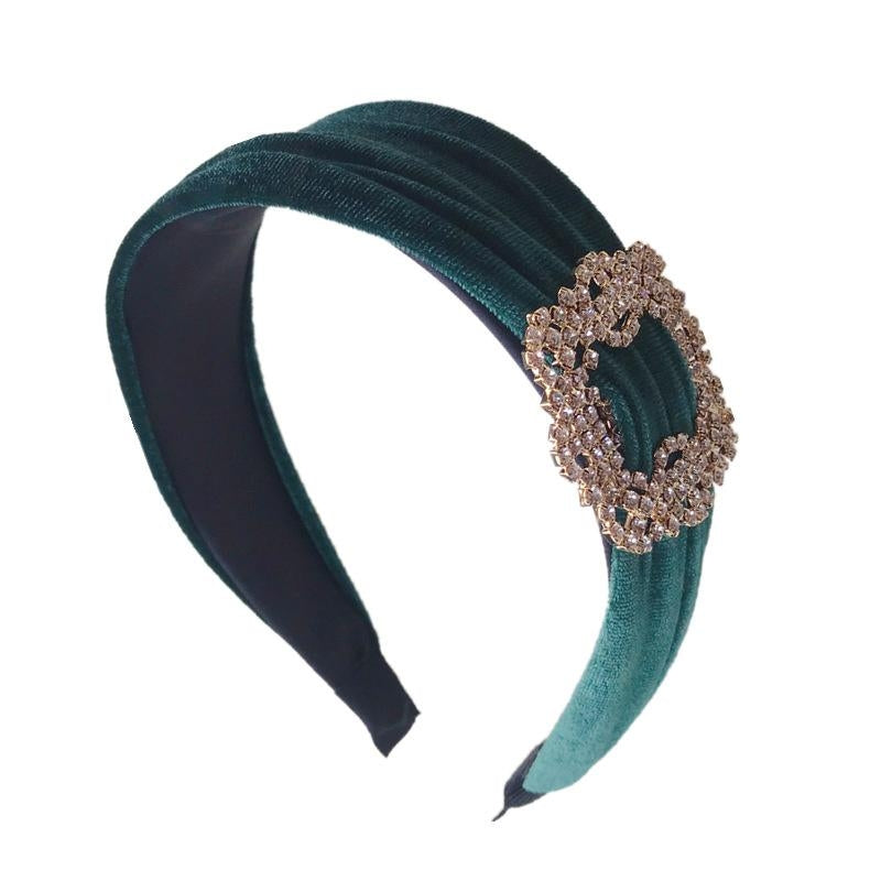 Diamond Sparkle Gold Velvet Wide-Brim Headband for Women