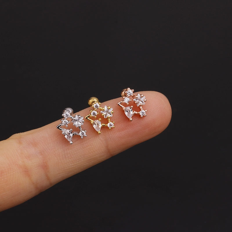 Ethnic Geometric Stainless Steel Zircon Ear Cartilage and Stud Earrings