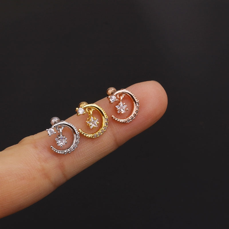 Ethnic Geometric Stainless Steel Zircon Ear Cartilage and Stud Earrings