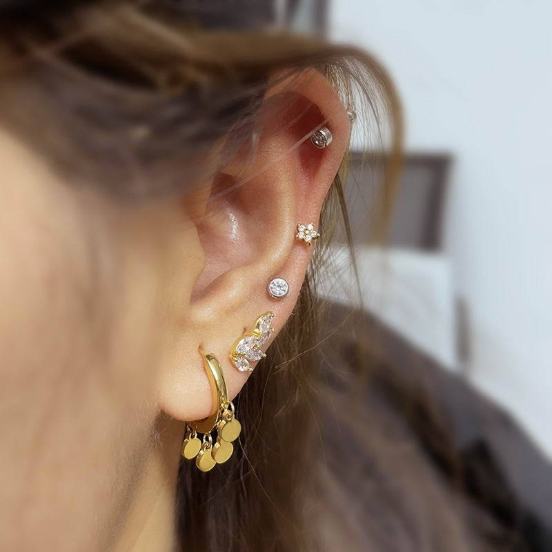 Ethnic Geometric Stainless Steel Cartilage Rings & Tassel Earrings Set