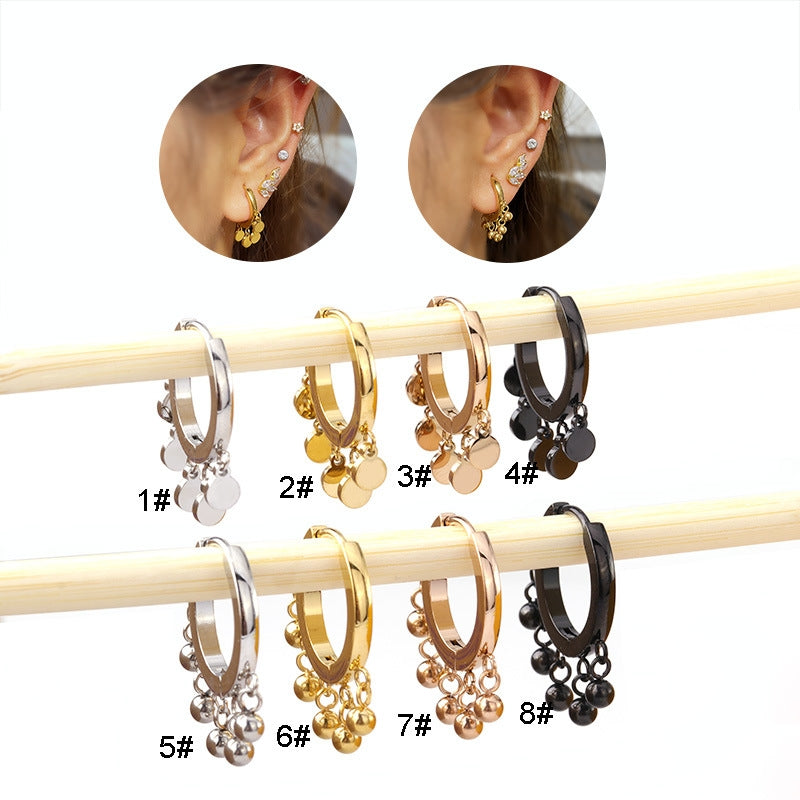 Ethnic Geometric Stainless Steel Cartilage Rings & Tassel Earrings Set