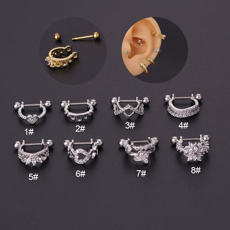 Fashion Crown 316 Stainless Steel Ear Cartilage Rings & Studs with Copper Plating, 20g Thin Rod Personalized Creative Ear Piercing Ornament