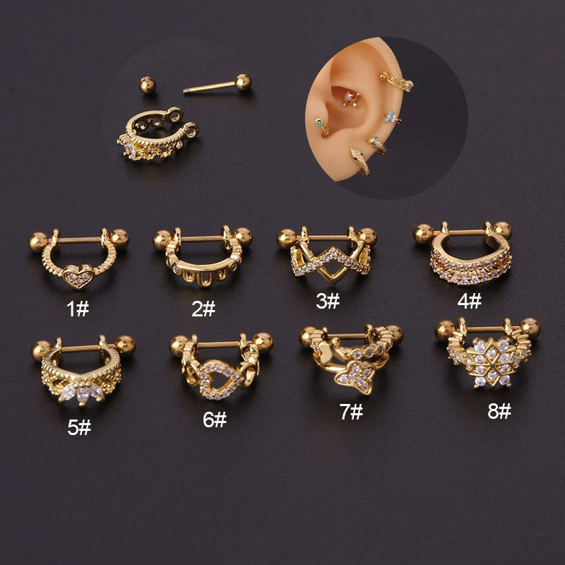 Fashion Crown 316 Stainless Steel Ear Cartilage Rings & Studs with Copper Plating, 20g Thin Rod Personalized Creative Ear Piercing Ornament