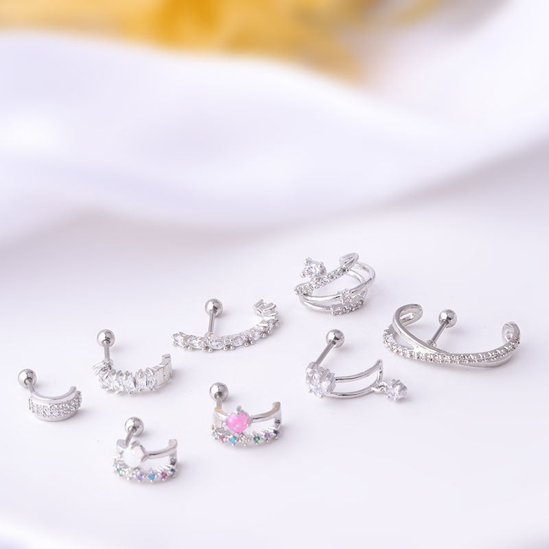 Geometric Zircon Inlay Stainless Steel Ear Cartilage Stud Earrings