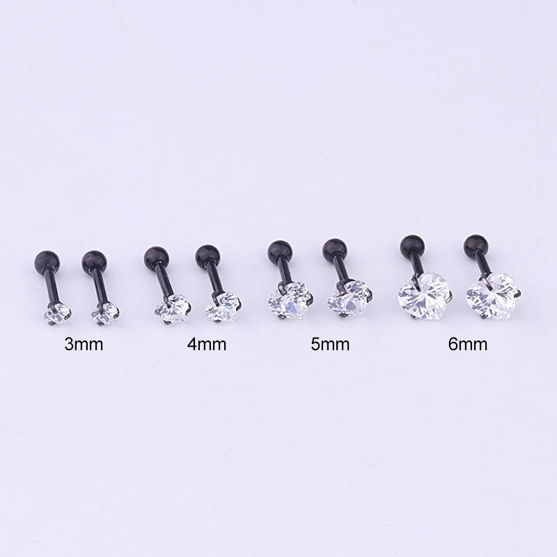 Heart Shaped Zircon Cartilage Earrings 316 Stainless Steel Fashion Jewelry