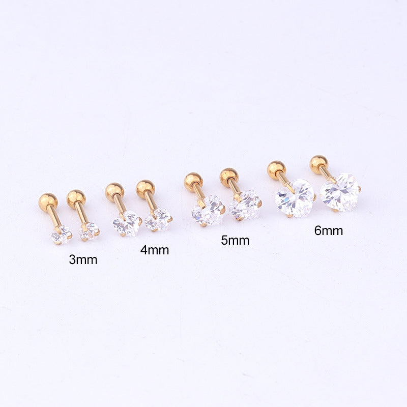 Heart Shaped Zircon Cartilage Earrings 316 Stainless Steel Fashion Jewelry