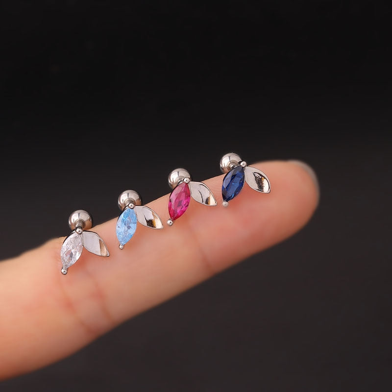 Fashion Leaf Cartilage Earrings with Colorful Marquise Zircon in Stainless Steel