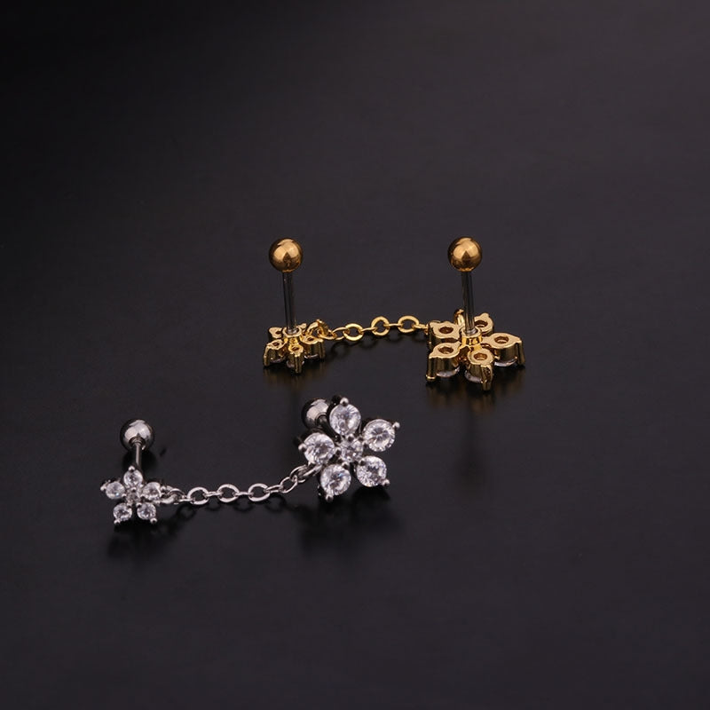 Flower Zircon Ear Cartilage Rings & Studs in 316 Stainless Steel and Copper