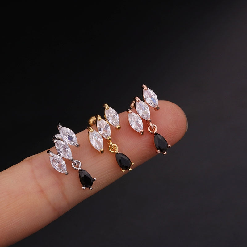 Flower Zircon Ear Cartilage Rings & Studs in 316 Stainless Steel and Copper