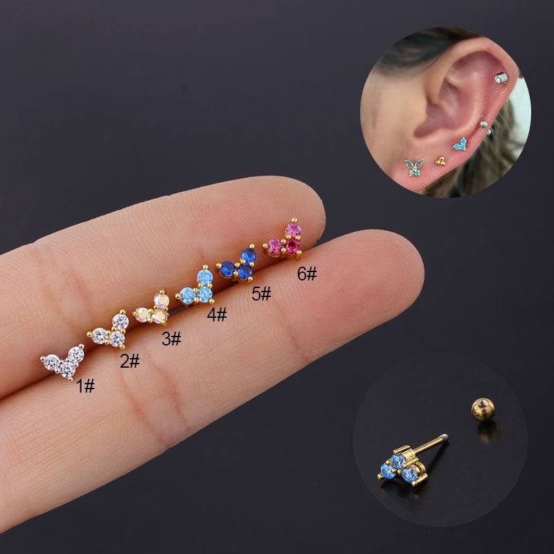 Heart-Shaped Gemstone Ear Cartilage Rings & Studs in Stainless Steel