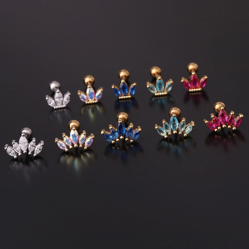 Marquise Zircon Crown Ear Cartilage Studs in Copper and Stainless Steel