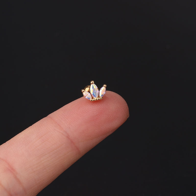 Marquise Zircon Crown Ear Cartilage Studs in Copper and Stainless Steel