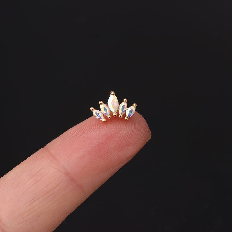 Marquise Zircon Crown Ear Cartilage Studs in Copper and Stainless Steel