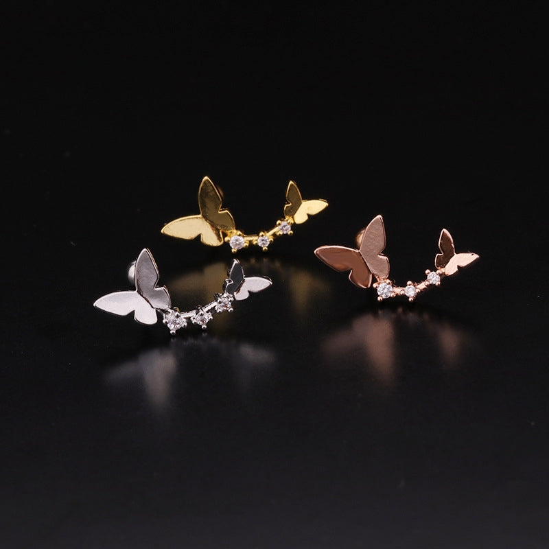 Floral Double-Ended Screw Stud Earrings - 316 Stainless Steel & Copper with Inlaid Zircon