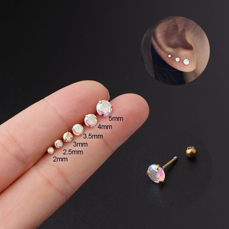 Geometric Zircon Stainless Steel Cartilage Earrings Set