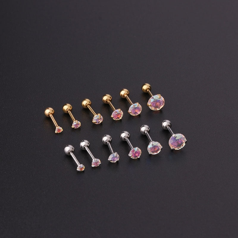 Geometric Zircon Stainless Steel Cartilage Earrings Set